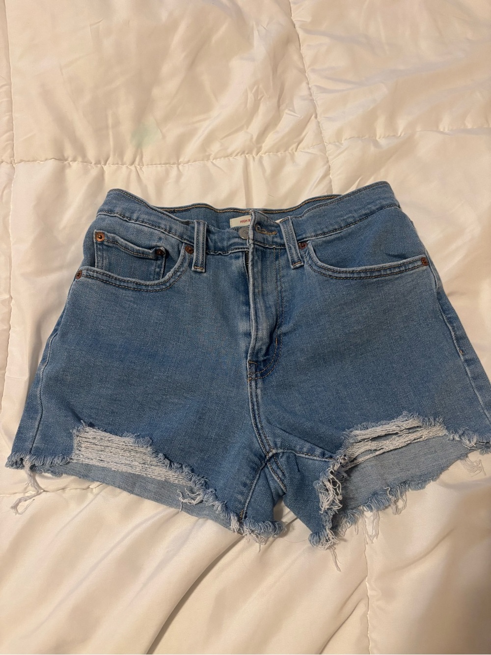 Levi's Light Blue Distressed High Rise Shorts Size 27